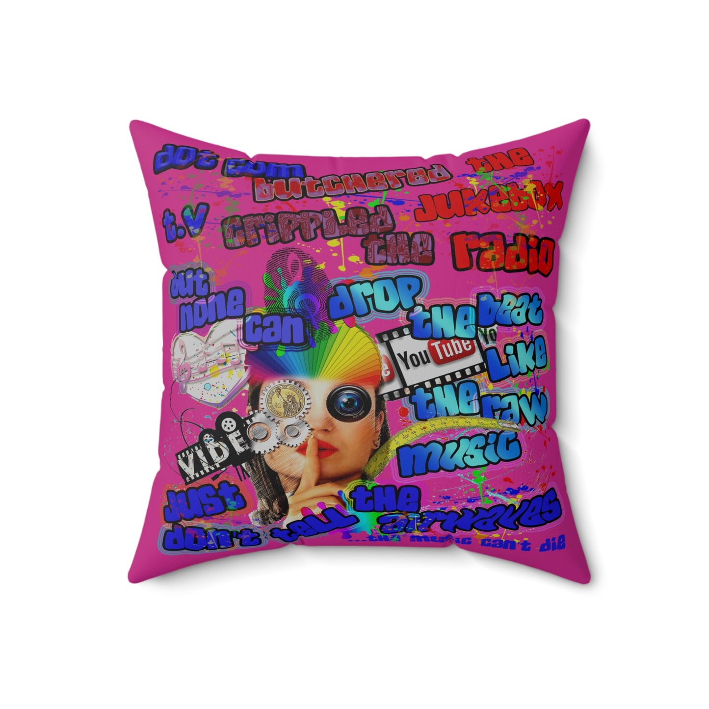 drop the beat - Spun Polyester Square Pillow - (pink)