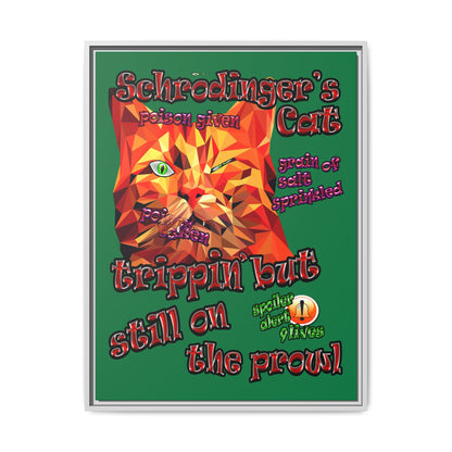 schrodinger's cat - framed canvas art (dark green)