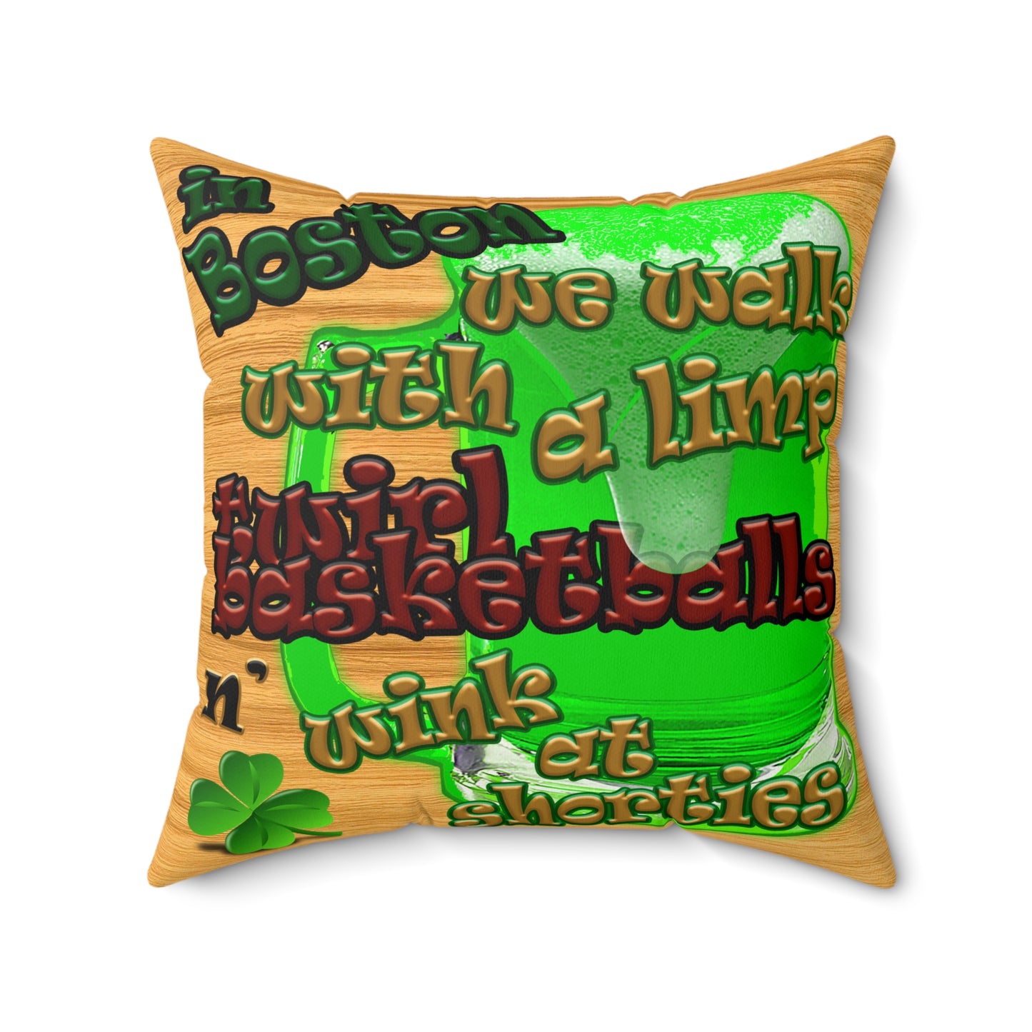celtics logo - Faux Suede Square Pillow - (butterscotch wood finish)