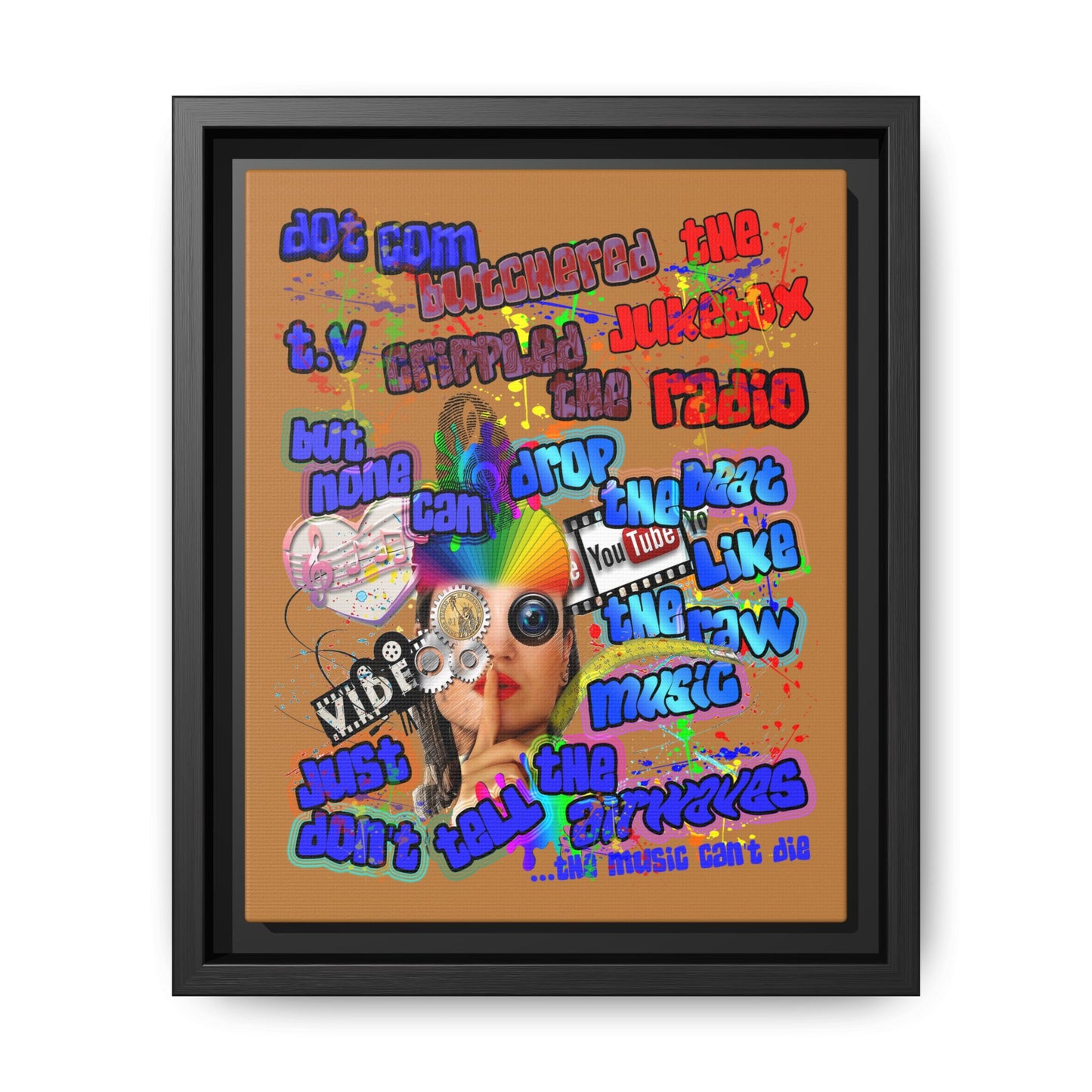 drop the beat - framed canvas art (light brown)