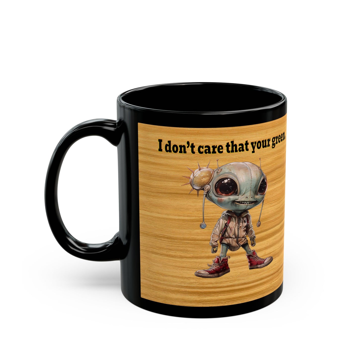 I don't care that your grey - Black Mug (butterscotch wood finish)