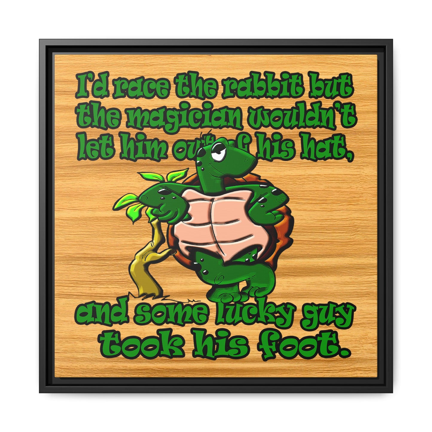 turtle race - framed canvas art (butterscotch wood finish)