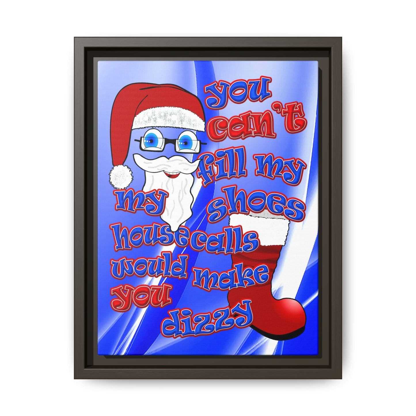 santa's shoes - framed canvas art (blue-white wave)