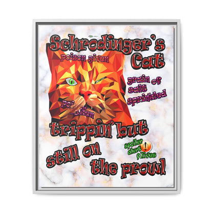 schrodinger's cat - framed canvas art (white marble)