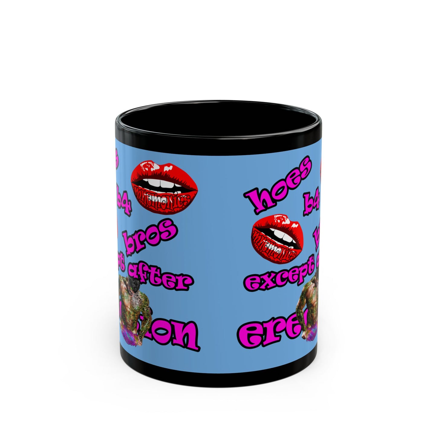 hoes b4 bros - Black Mug (light blue)