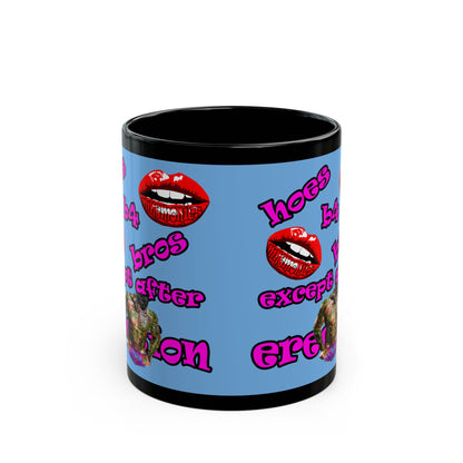 hoes b4 bros - Black Mug (light blue)