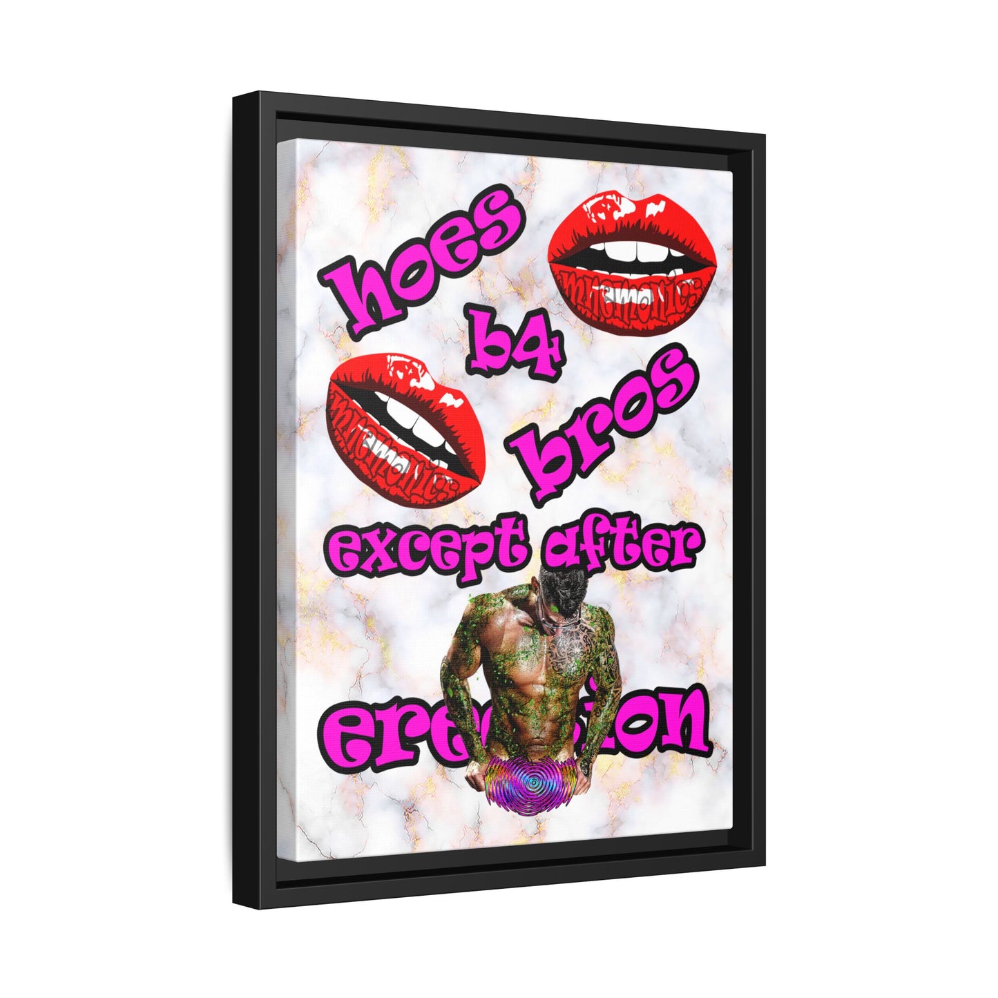 hoes b4 bros - framed canvas art (white marble)
