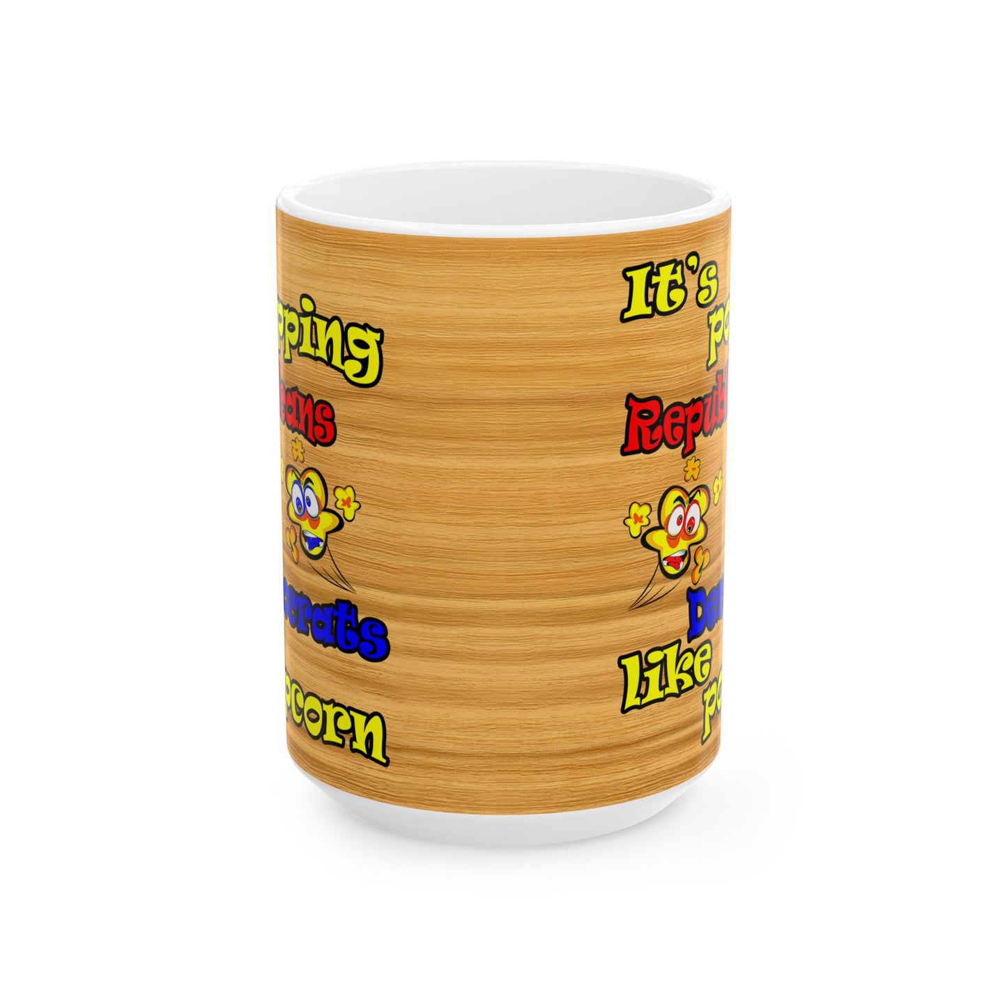popping like popcorn - White Mug (butterscotch wood finish)