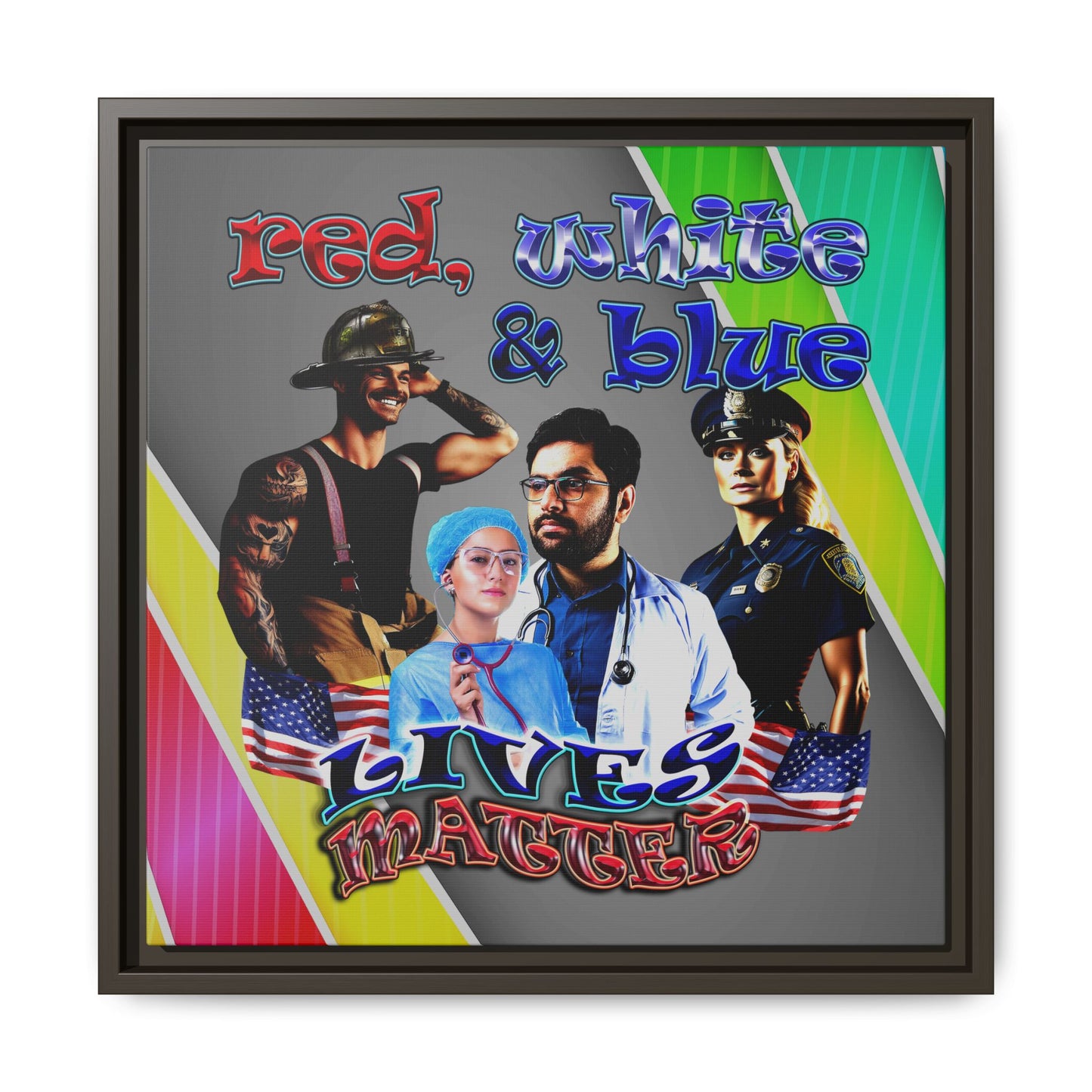 rw&b lives matter - framed canvas art (rainbow split)