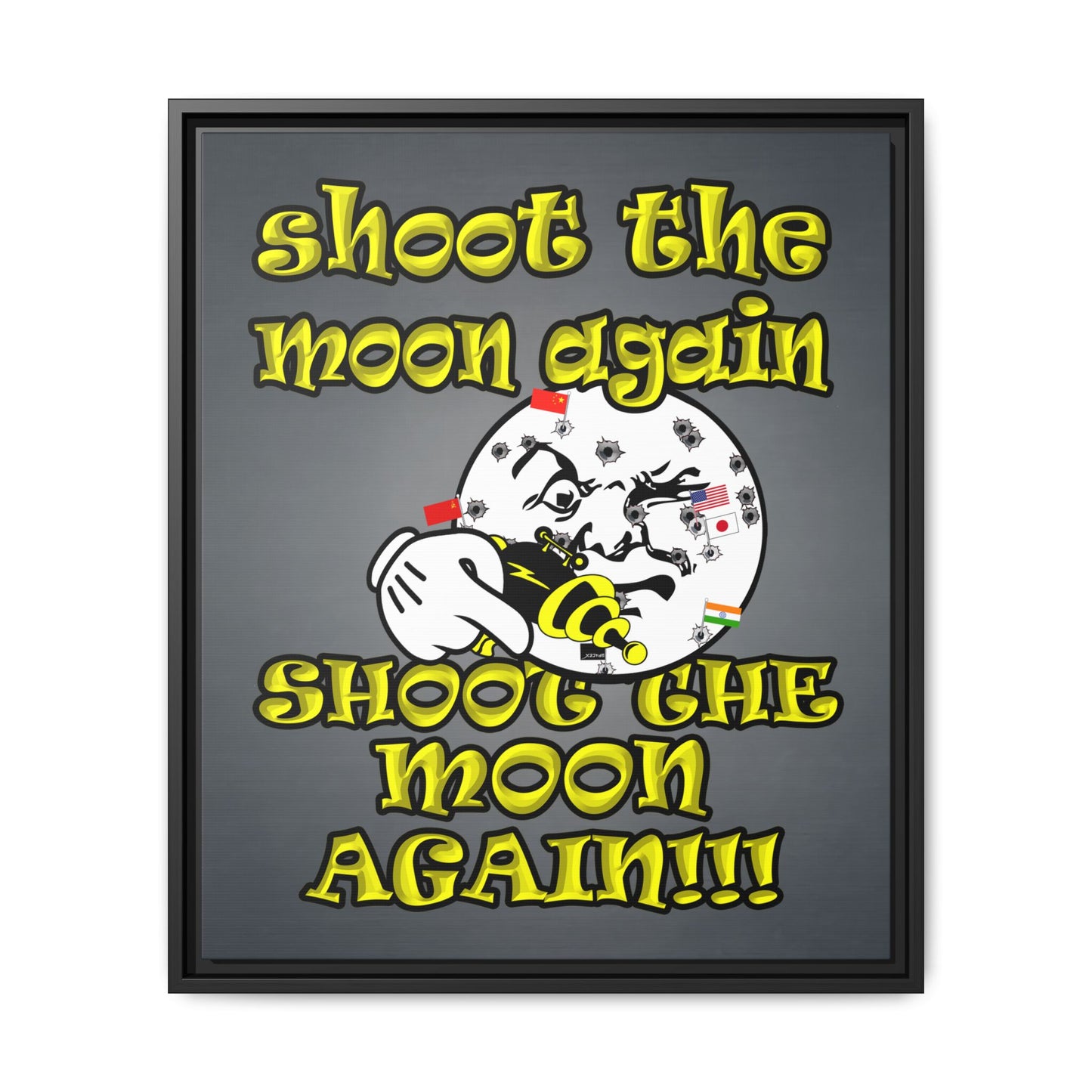 shoot the moon again - framed canvas art (grey-light grey)