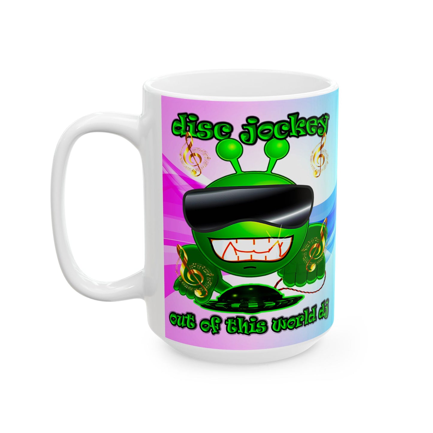 disc jockey - White Mug (light blue-pink wave)