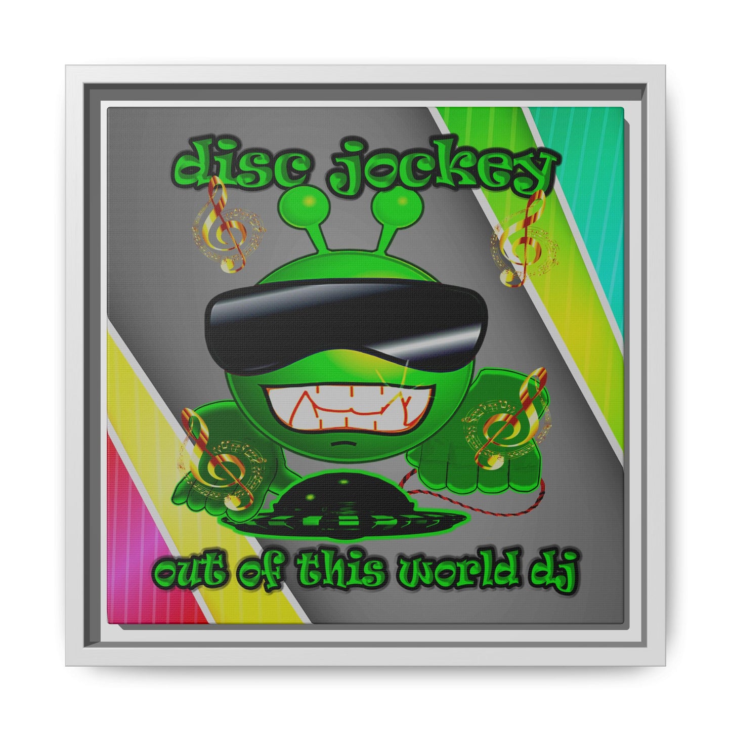 disc jockey - framed canvas art (rainbow split)