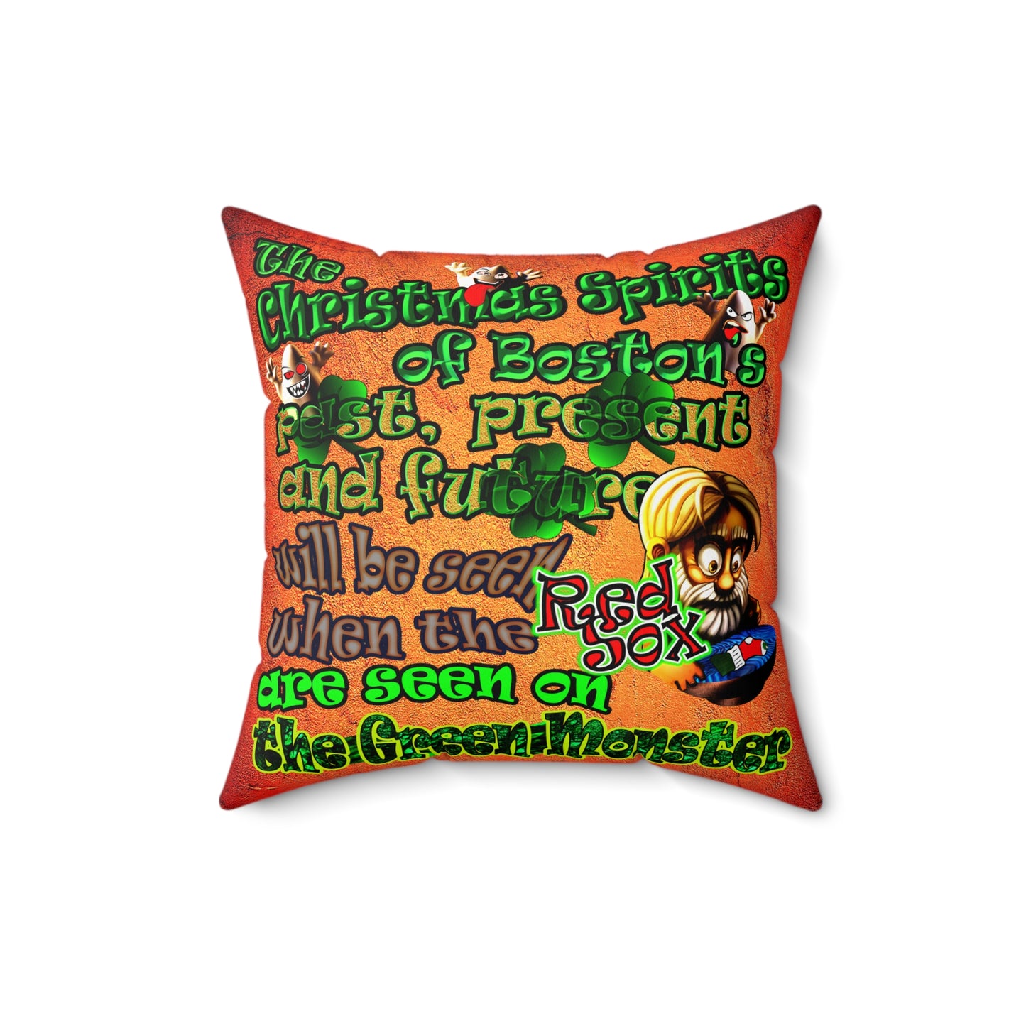christmas spirits of boston - Spun Polyester Square Pillow - (burnt orange)