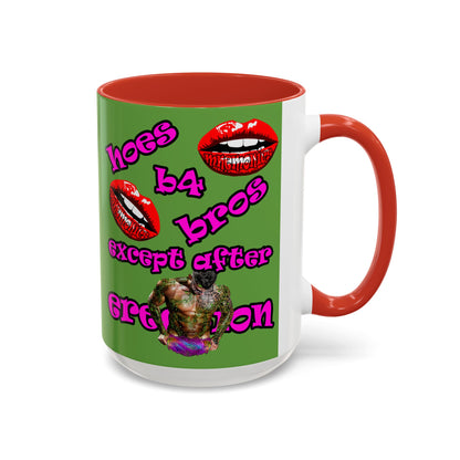 hoes b4 bros - Accent Mug (green)