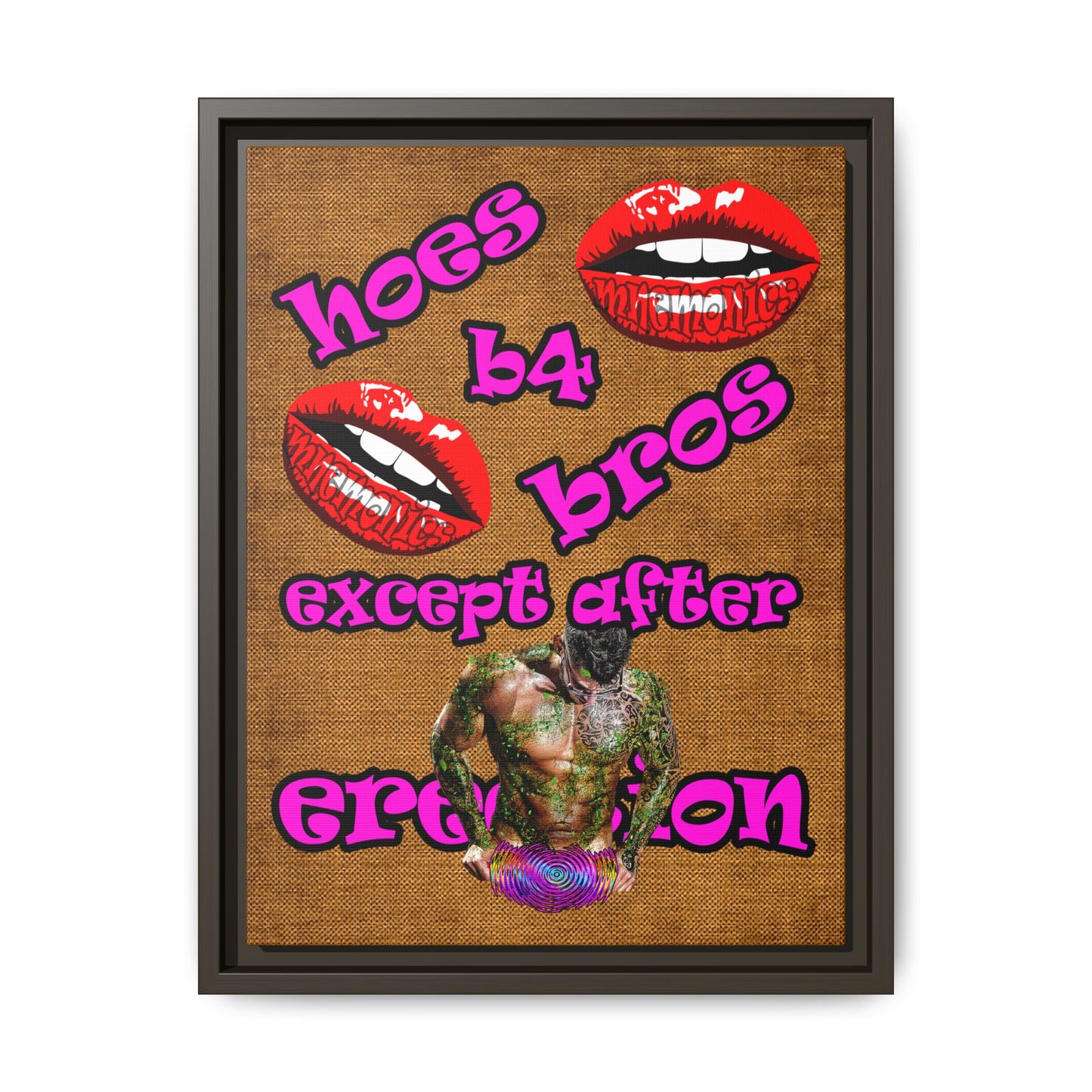 hoes b4 bros - framed canvas art (brown papyrus)