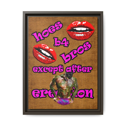 hoes b4 bros - framed canvas art (brown papyrus)