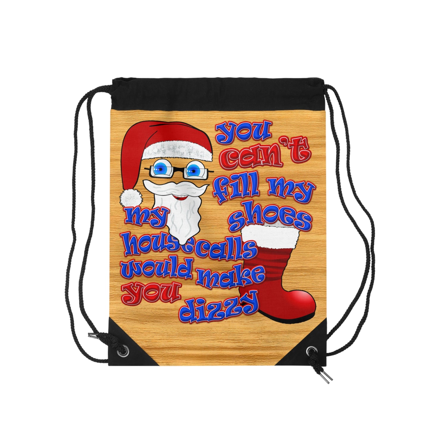 santa's shoes - Drawstring Bag (butterscotch wood finish)
