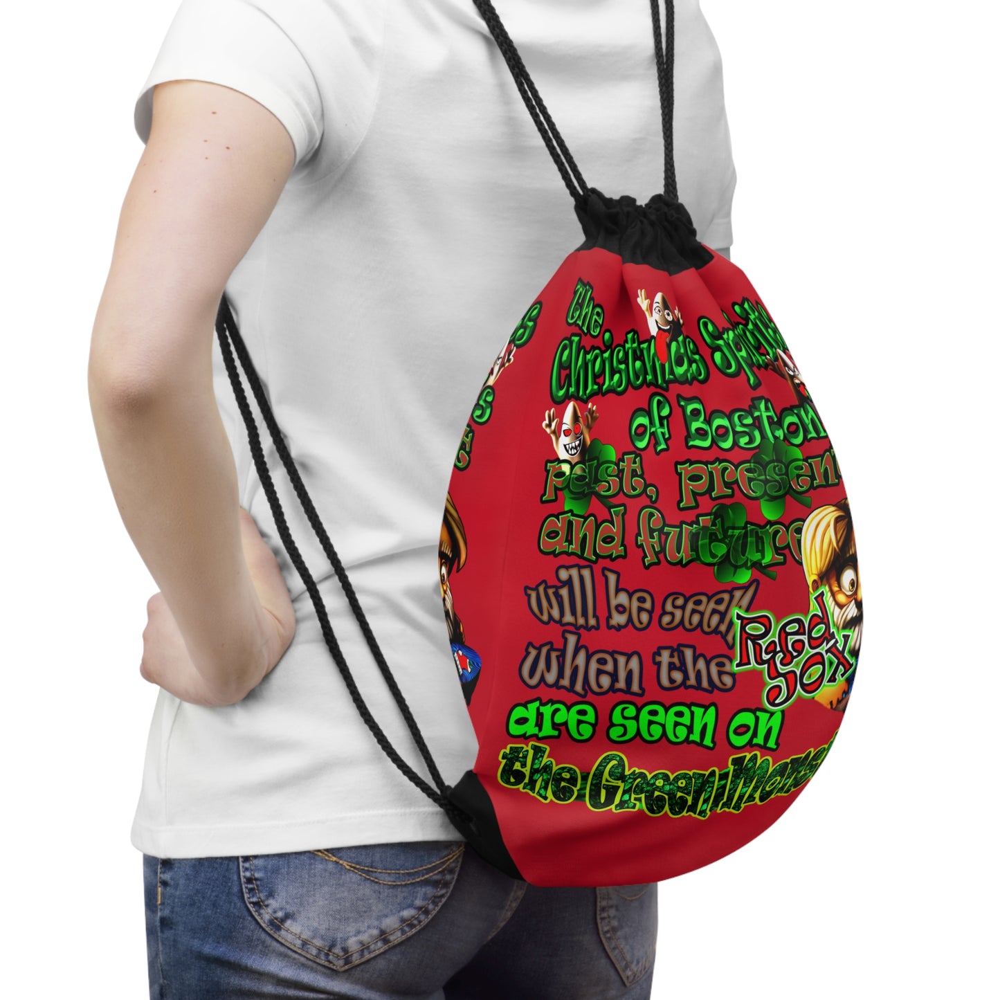 christmas spirits of boston - Drawstring Bag (dark red)