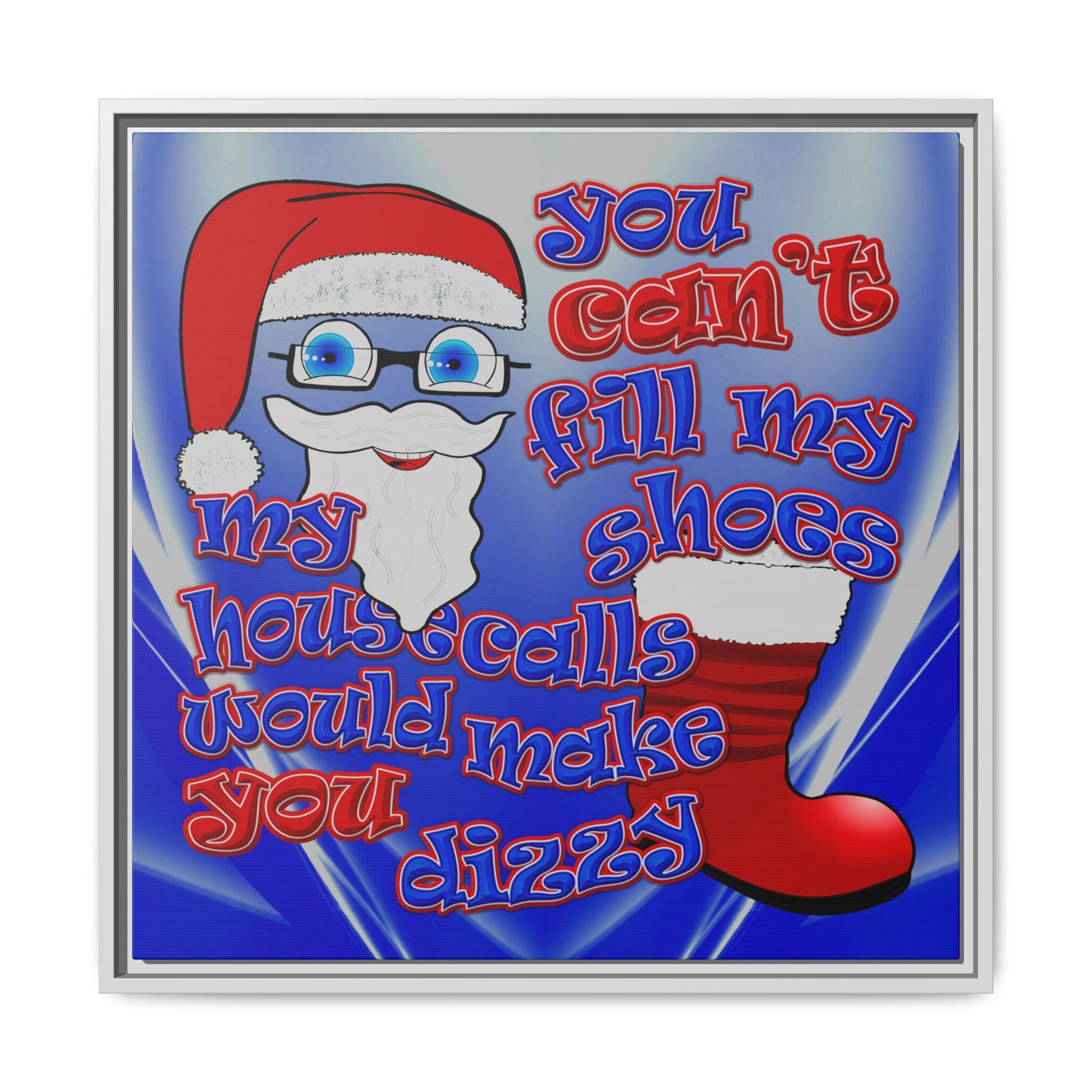 santa's shoes - framed canvas art (blue-white wave)