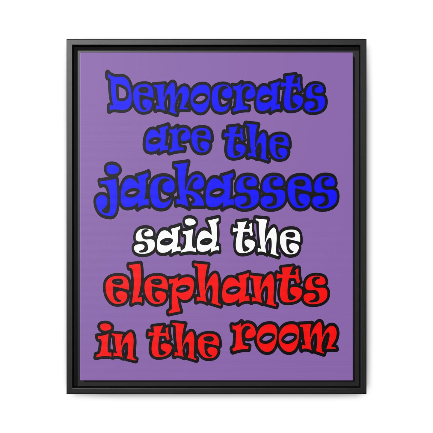 donkeys and elephants - framed canvas art (light purple)