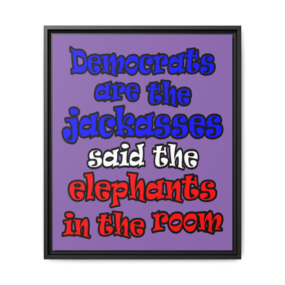 donkeys and elephants - framed canvas art (light purple)