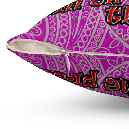 schrodinger's cat - Spun Polyester Square Pillow - (pink swirl)