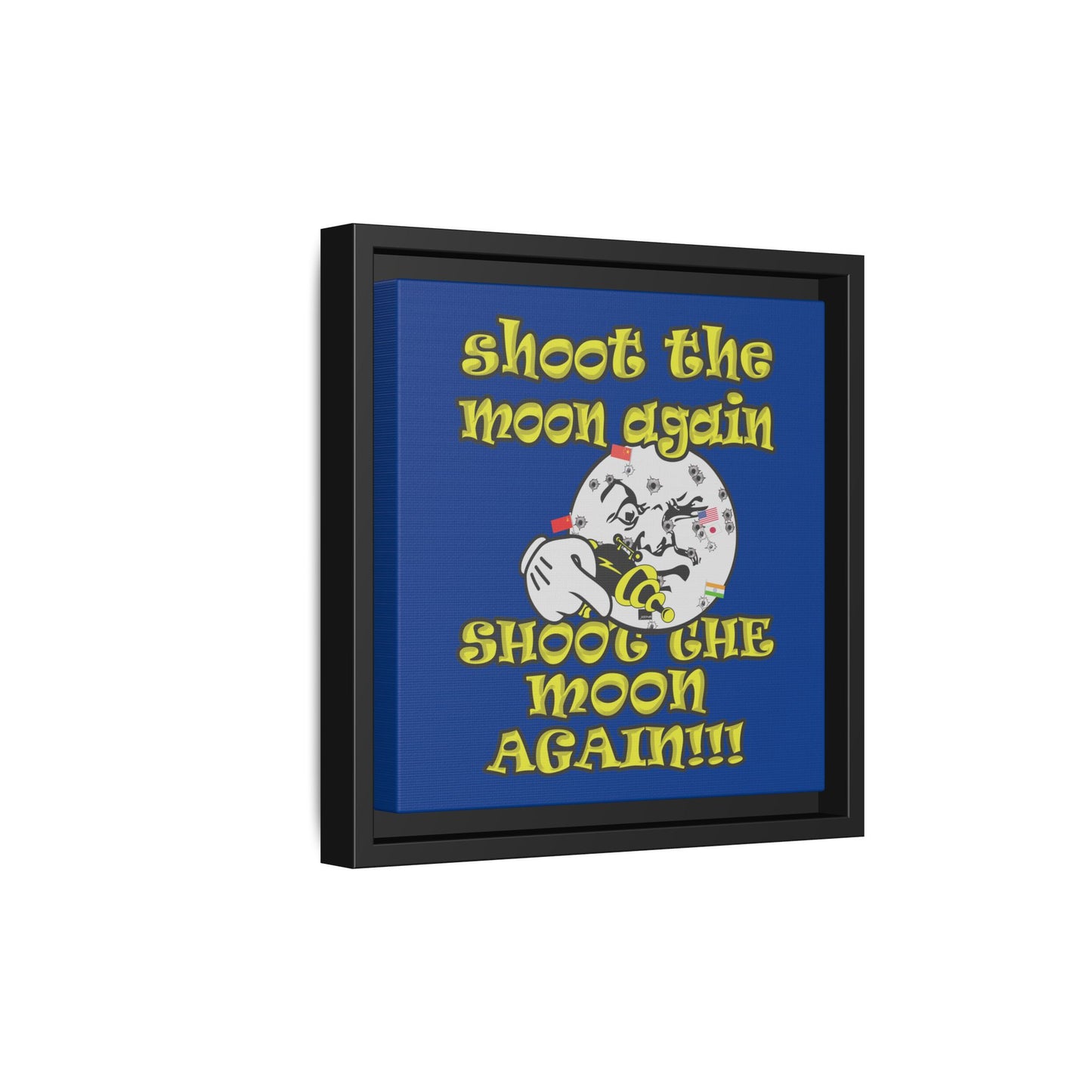 shoot the moon again - framed canvas art (dark blue)