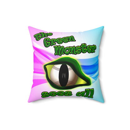 green monster - Spun Polyester Square Pillow - (light blue-pink wave)