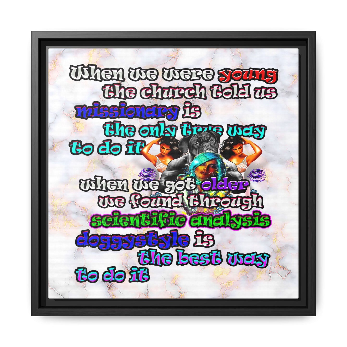 doggystyle - framed canvas art (white marble)