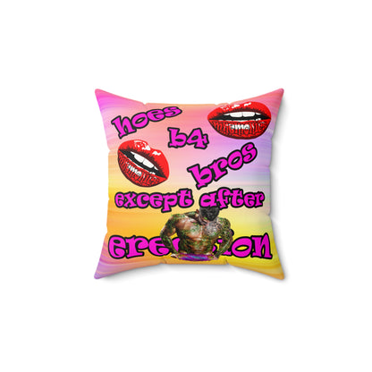 hoes b4 bros - Faux Suede Square Pillow - (color blur)