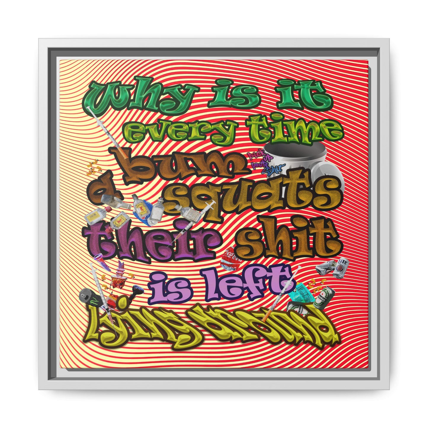 the bum's shit - framed canvas art (yellow-orange wave)