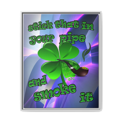 stick that in your pipe and smoke it - framed canvas art (grey-pink wave)