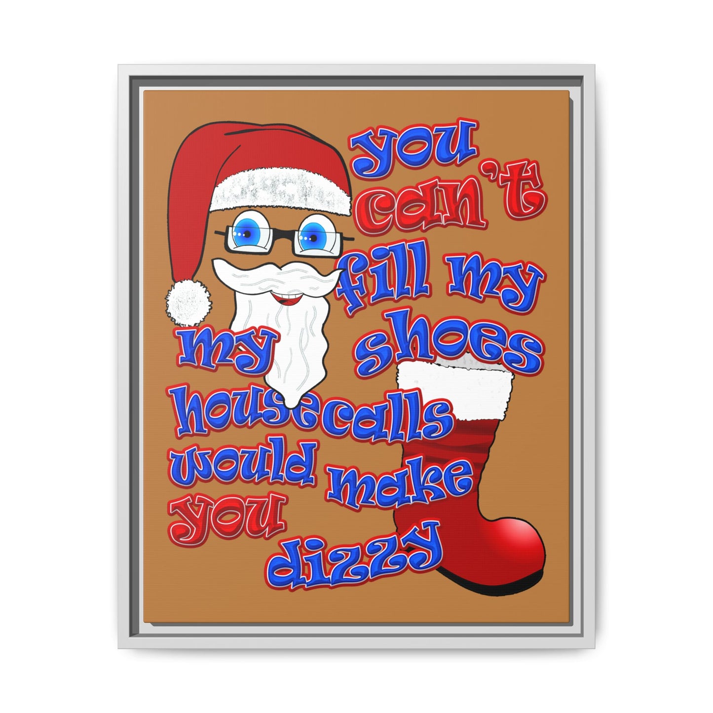 santa's shoes - framed canvas art (light brown)