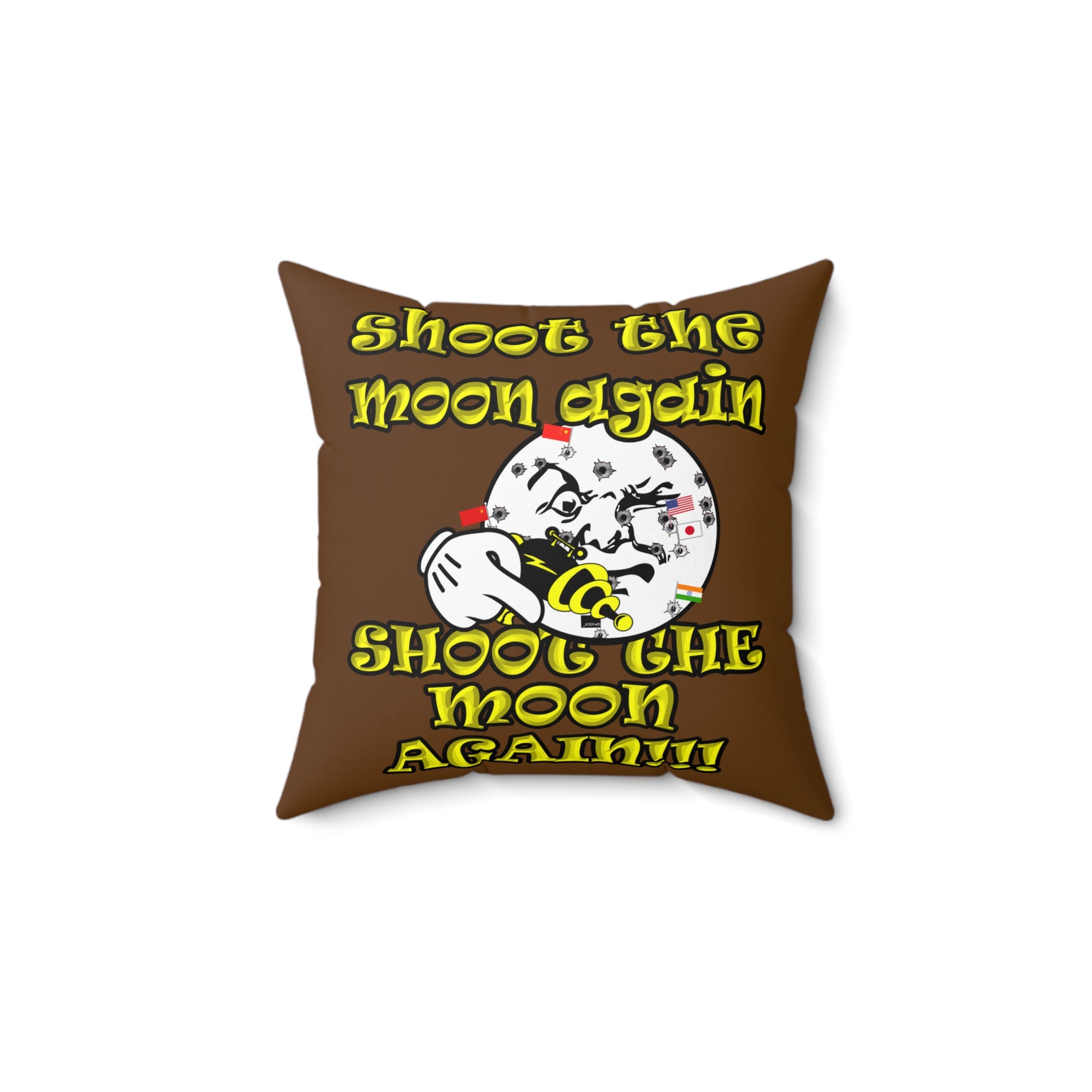 shoot the moon again - Spun Polyester Square Pillow - (brown)
