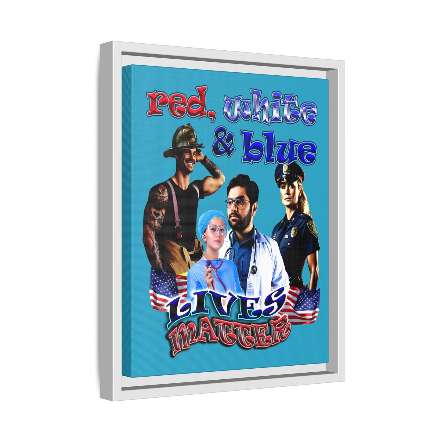 rw&b lives matter - framed canvas art (turquoise)