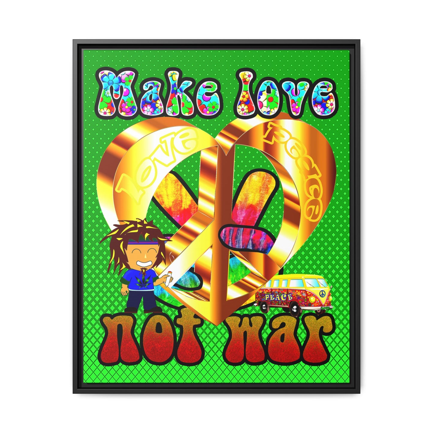 love peace - framed canvas art (logo green)