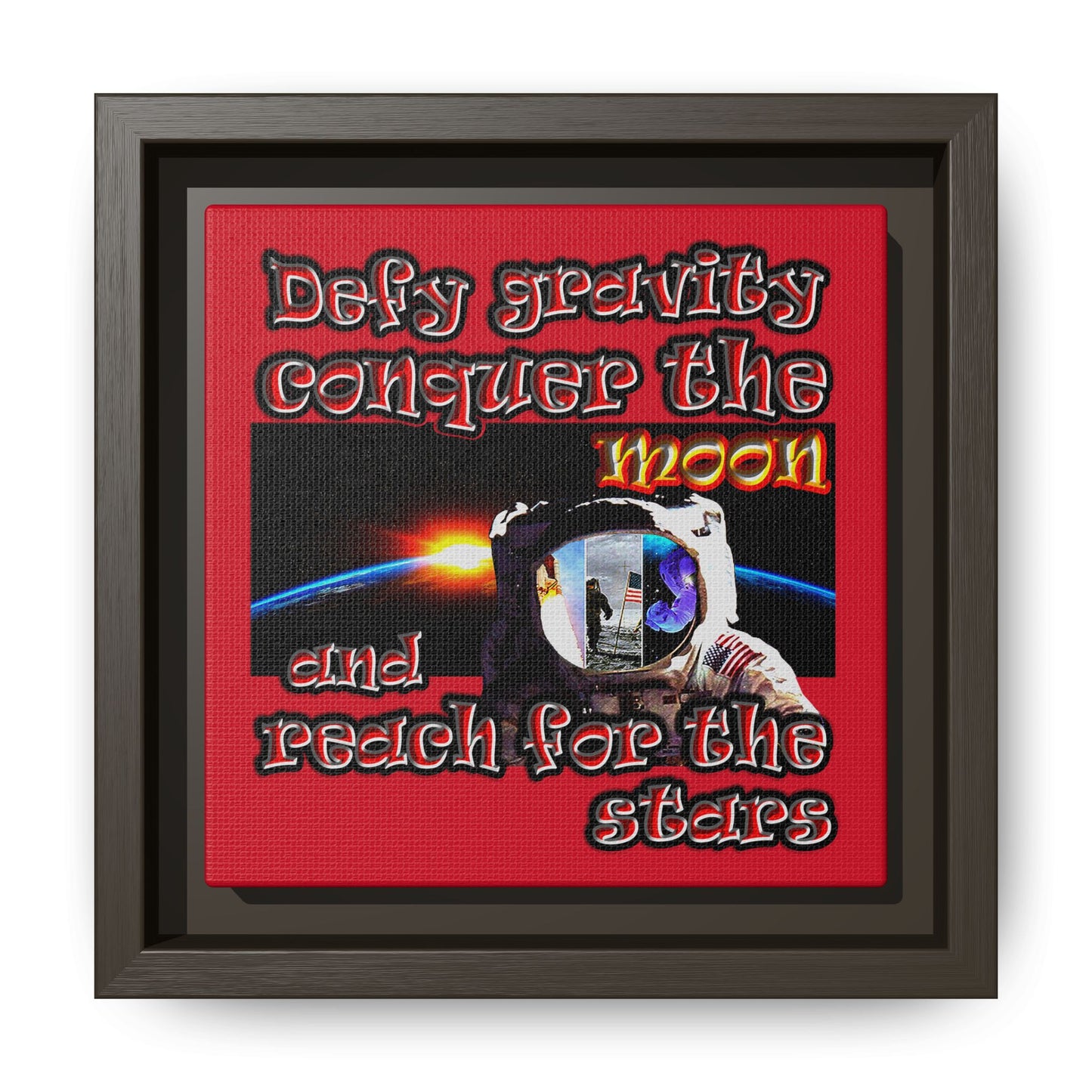 defy conquer reach - framed canvas art (dark red)