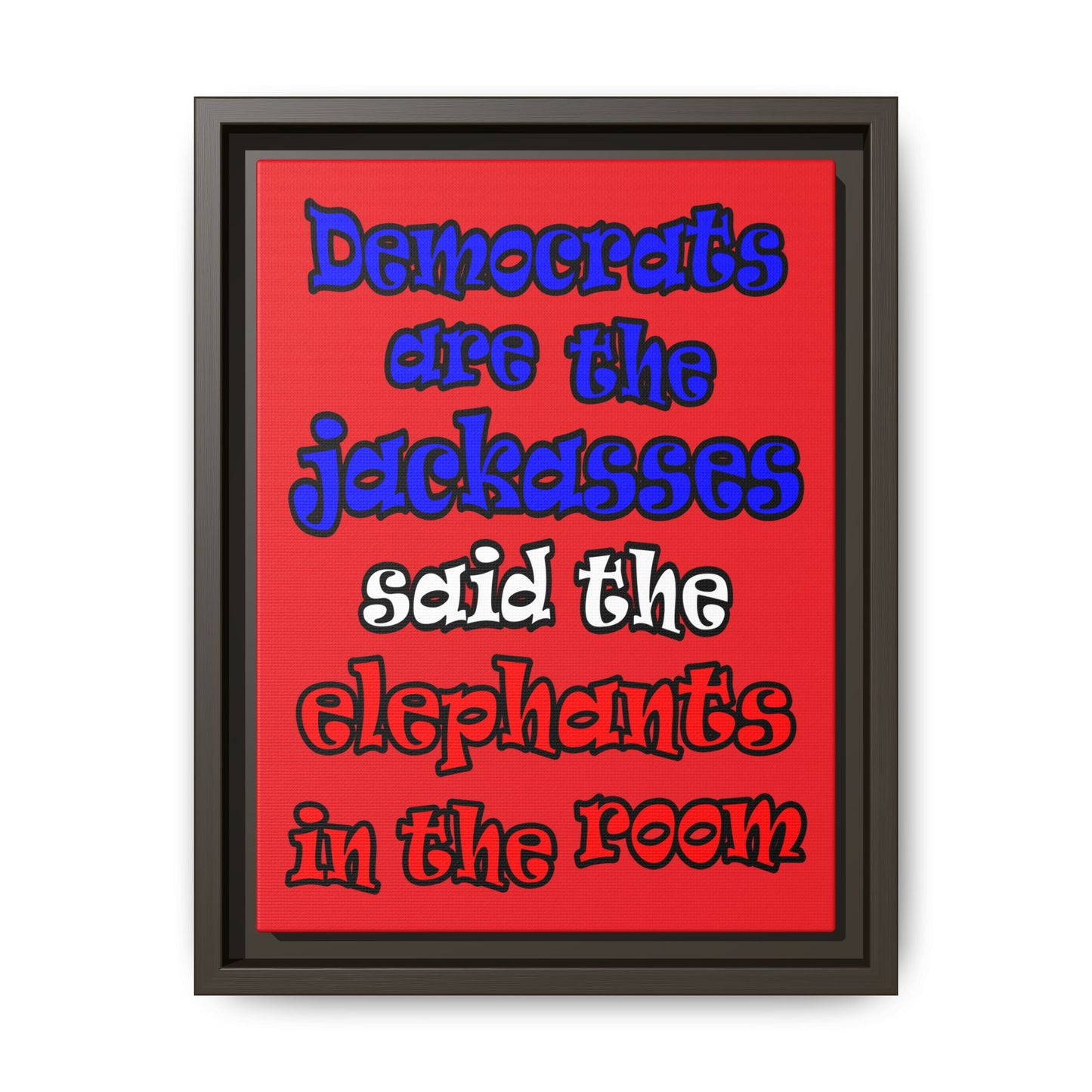 donkeys and elephants - framed canvas art (red)