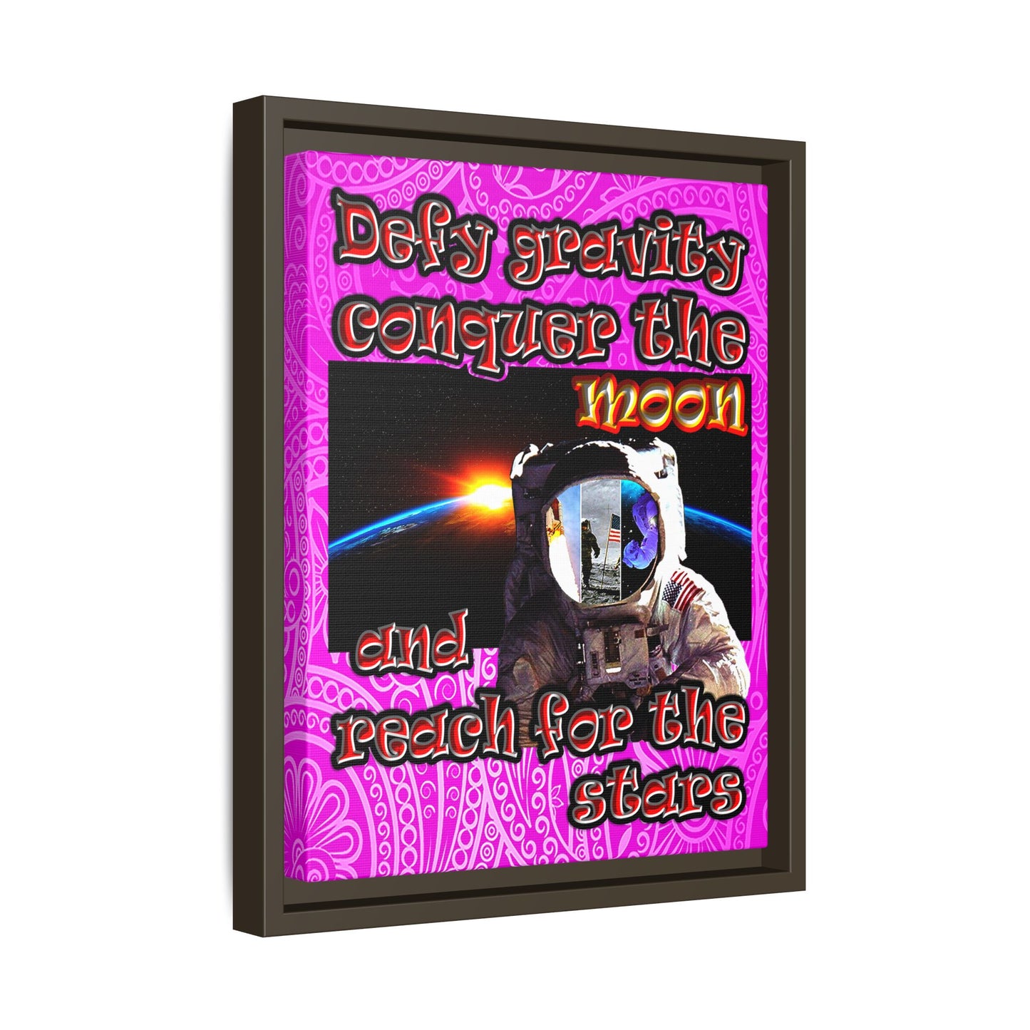 defy conquer reach - framed canvas art (pink swirl)