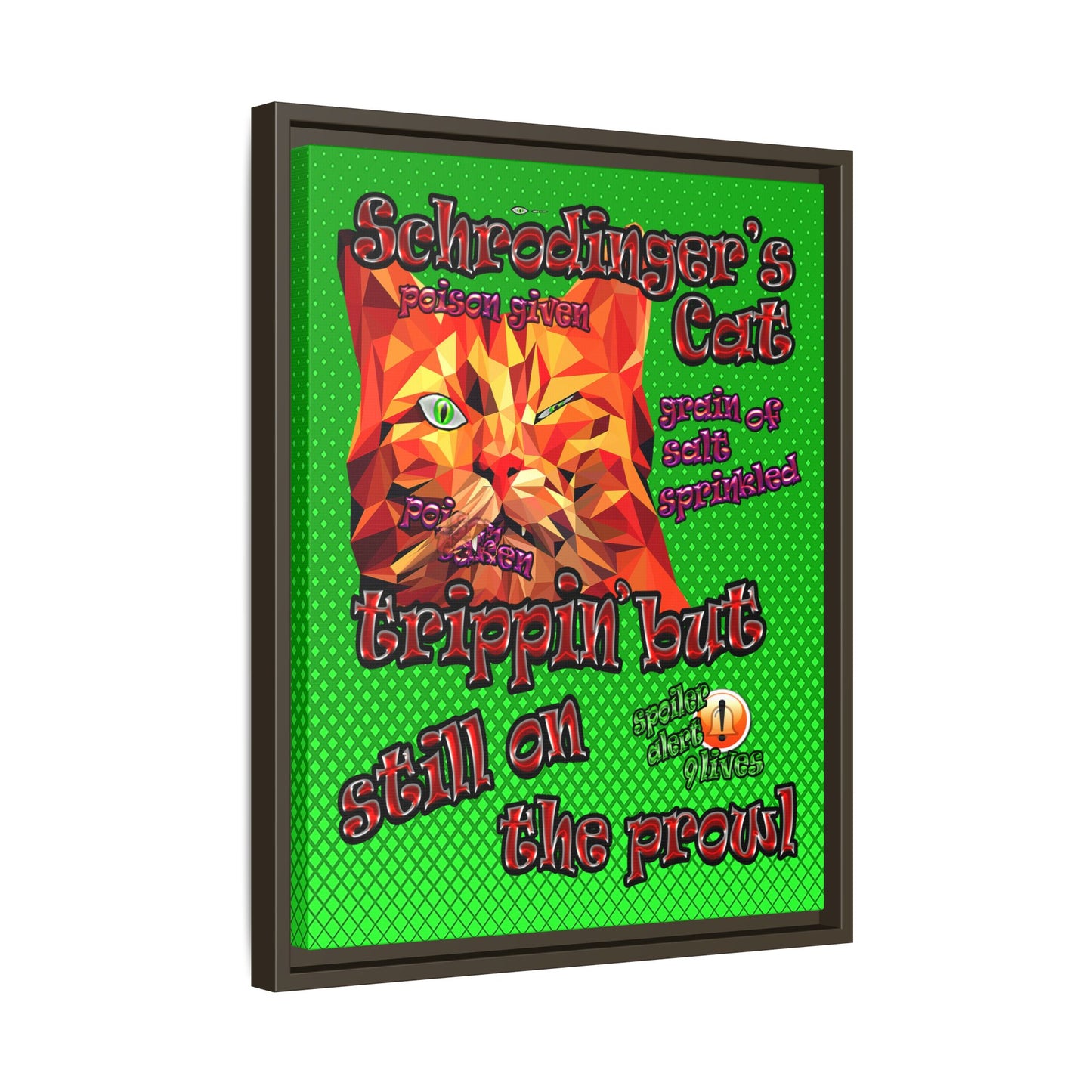 schrodinger's cat - framed canvas art (logo green)