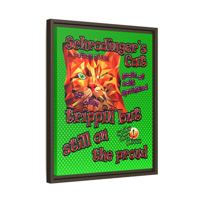 schrodinger's cat - framed canvas art (logo green)