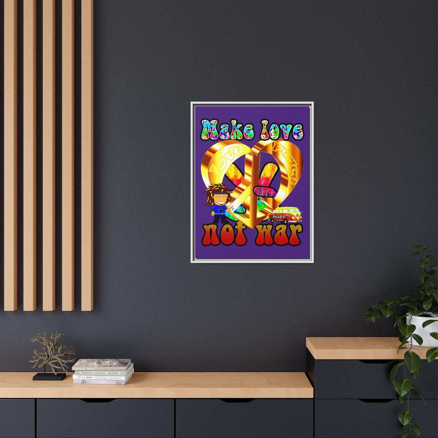 love peace - framed canvas art (purple)