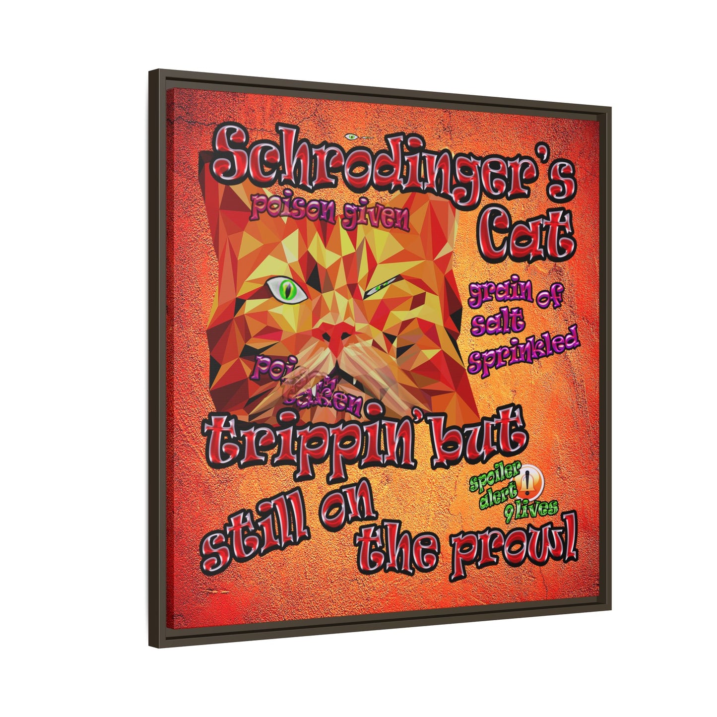 schrodinger's cat - framed canvas art (burnt orange)