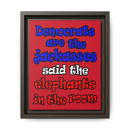 donkeys and elephants - framed canvas art (dark red)