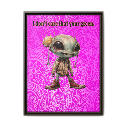 I don't care that your green - framed canvas art (pink swirl)