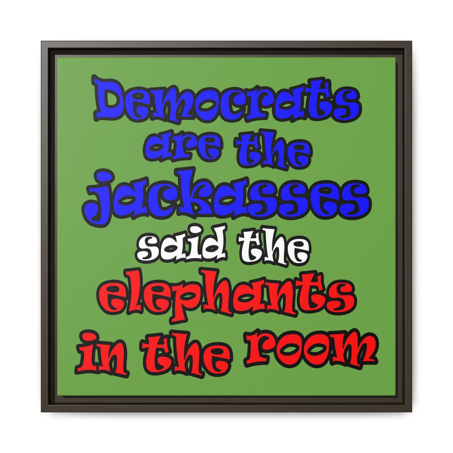 donkeys and elephants - framed canvas art (green)