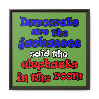 donkeys and elephants - framed canvas art (green)