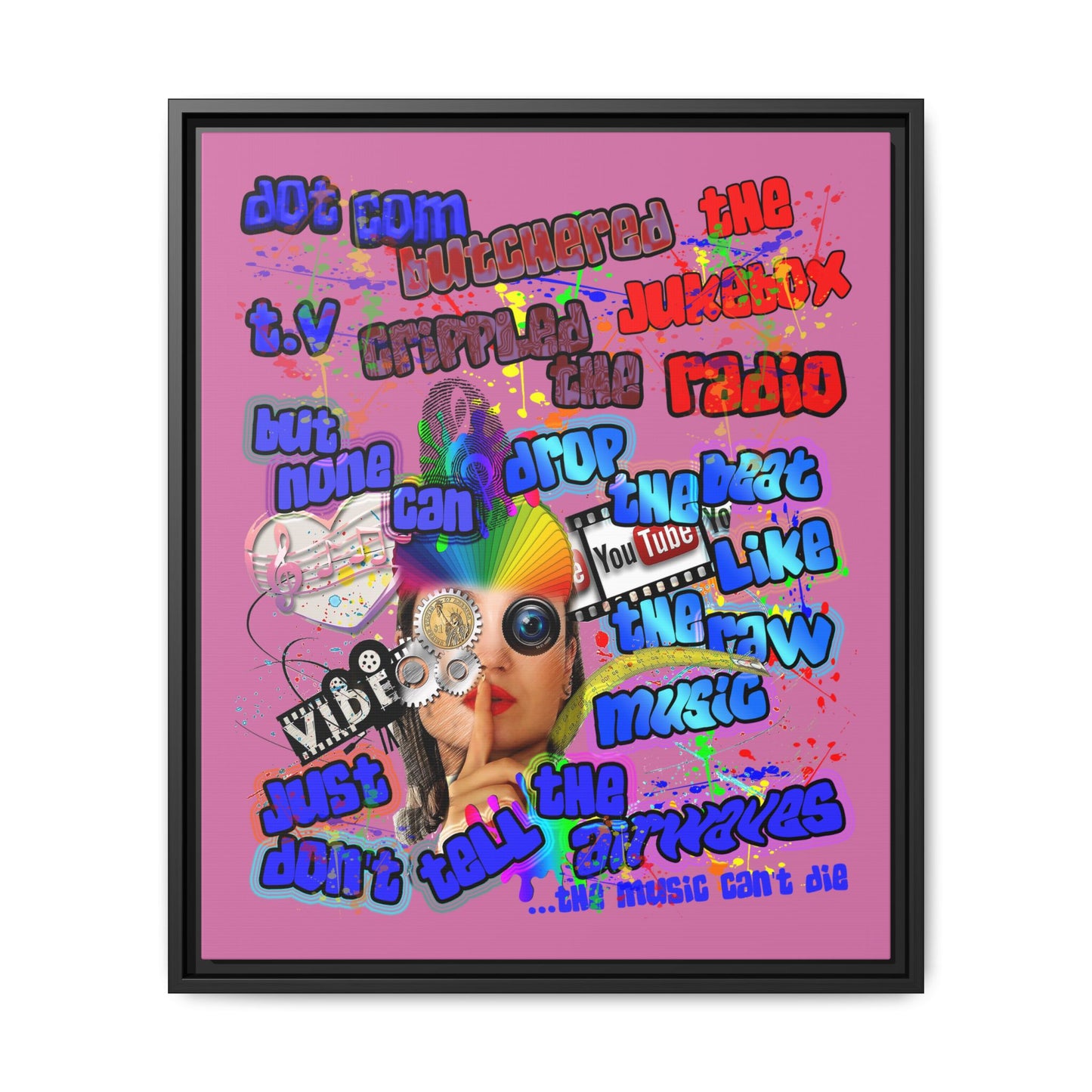 drop the beat - framed canvas art (light pink)
