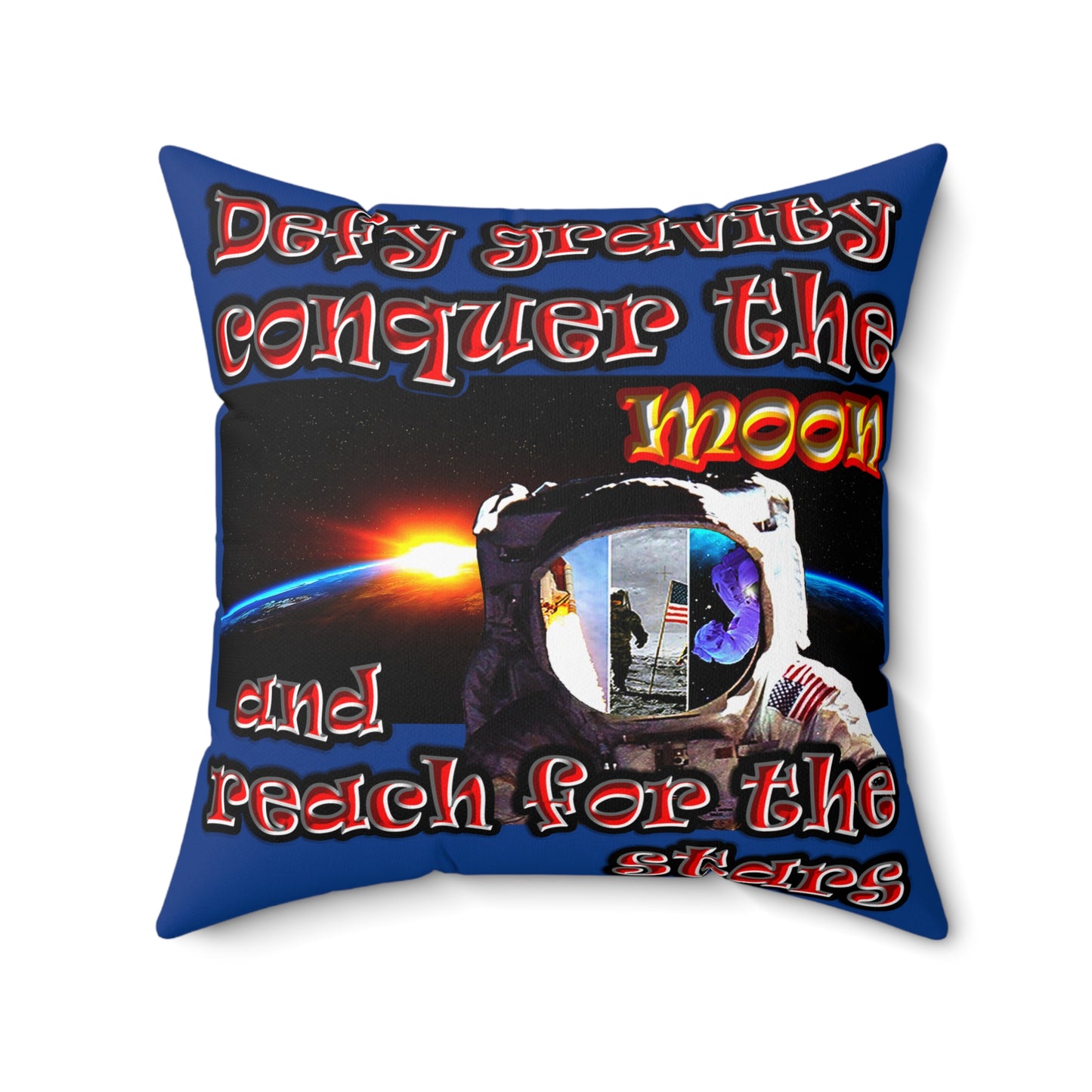 defy conquer reach - Spun Polyester Square Pillow - (dark blue)