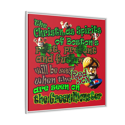 christmas spirits of boston - framed canvas art (dark red)